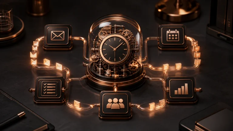 Marketing automation clock system connecting email scheduling leads and reporting